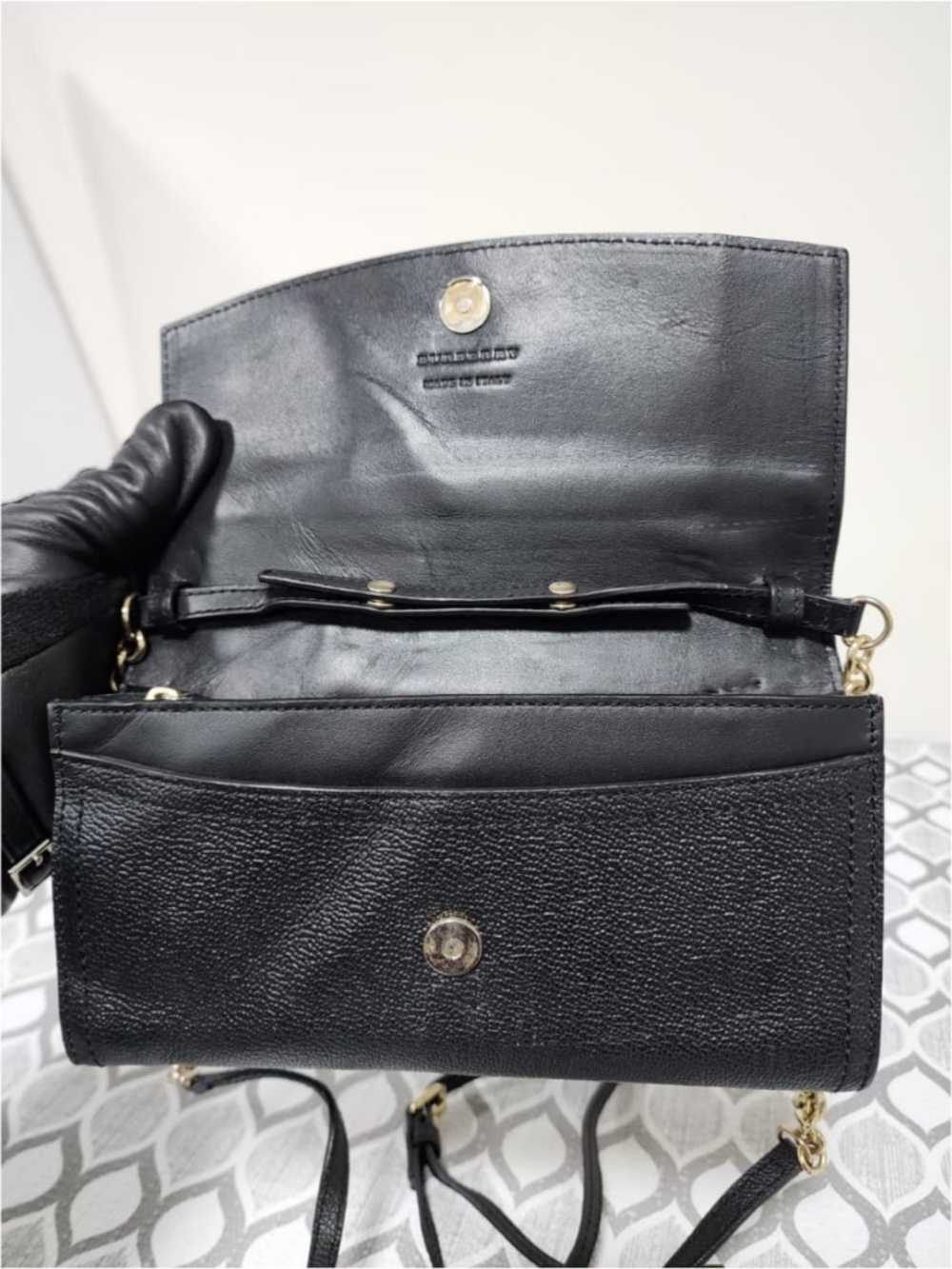 Authentic Burberry Black Soft Grain Leather Henley Wallet on Chain Bag - Picture 10 of 13